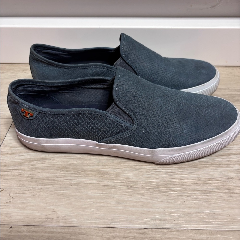 TORY BURCH Floyd WMNs 10 Slip On Blue Leather Embossed Snake Sneaker Shoes